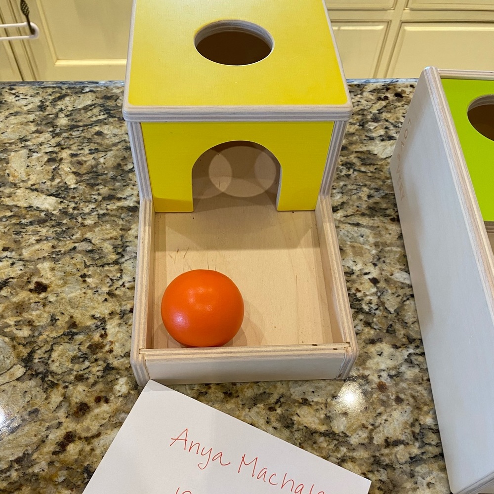 Lovevery ball drop and orange wood ball